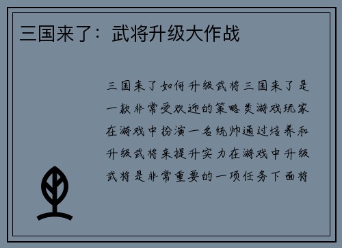 三国来了：武将升级大作战